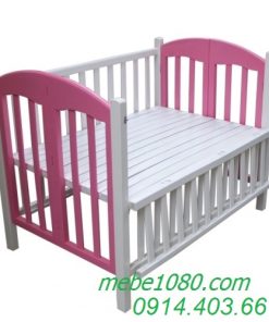 giường cũi cho bé màu hồng trắng